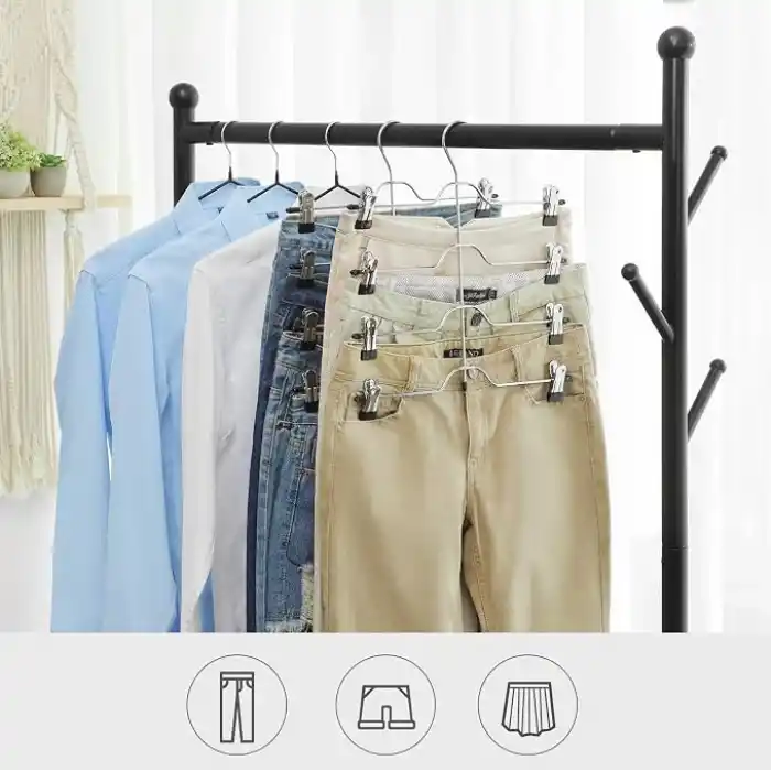 SONGMICS Pantolon Askısı Yer Tasarrufu Sağlar, Klipsli Çoklu Etek Askısı, 3lü Set, Metal Elbise Askısı, Her Biri 4 Pantolon İçin, 8 Ayarlanabilir Mandallı, Kaymaz, 32 cm, Gümüş-Siyah Cri042Bk