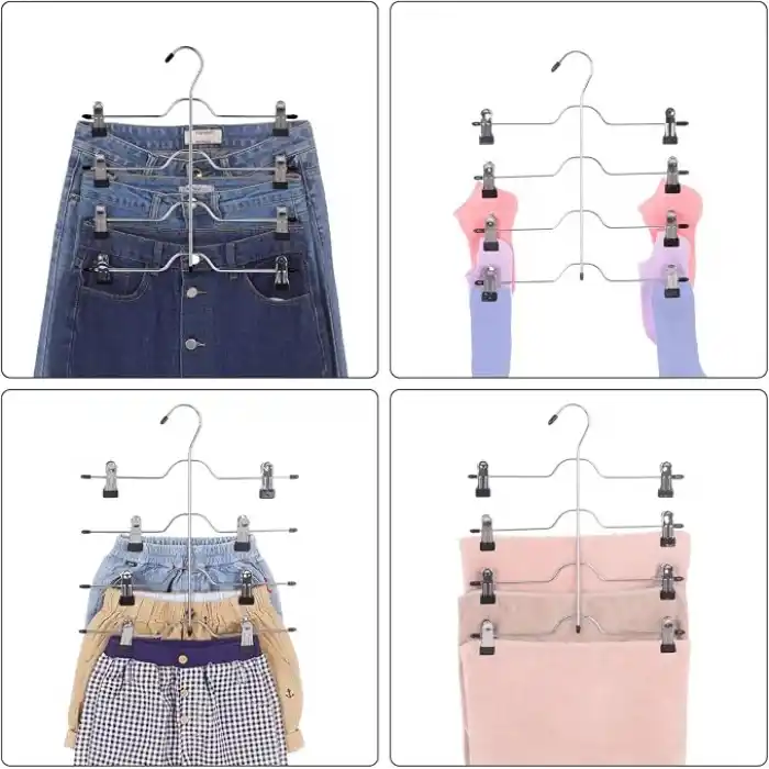 SONGMICS Pantolon Askısı Yer Tasarrufu Sağlar, Klipsli Çoklu Etek Askısı, 3lü Set, Metal Elbise Askısı, Her Biri 4 Pantolon İçin, 8 Ayarlanabilir Mandallı, Kaymaz, 32 cm, Gümüş-Siyah Cri042Bk