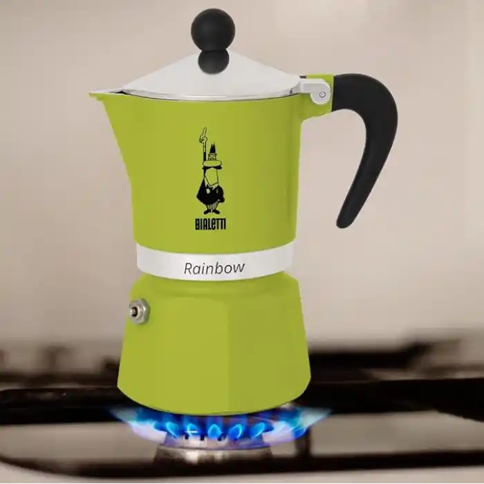 Bialetti - Rainbow: 3 Cups Ocak Üstü Espresso Pişirici - 130ml - Yeşil Renk - Alüminyum Gövde - Patentli Güvenlik Valfi - Tüm Ocak Türleri İçin Uygundur (İndüksiyon Hariç)