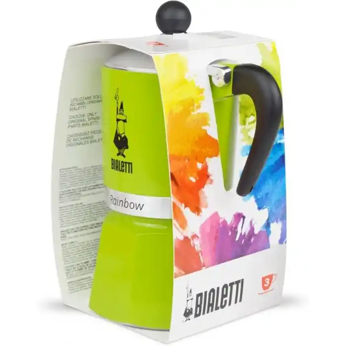 Bialetti - Rainbow: 3 Cups Ocak Üstü Espresso Pişirici - 130ml - Yeşil Renk - Alüminyum Gövde - Patentli Güvenlik Valfi - Tüm Ocak Türleri İçin Uygundur (İndüksiyon Hariç)