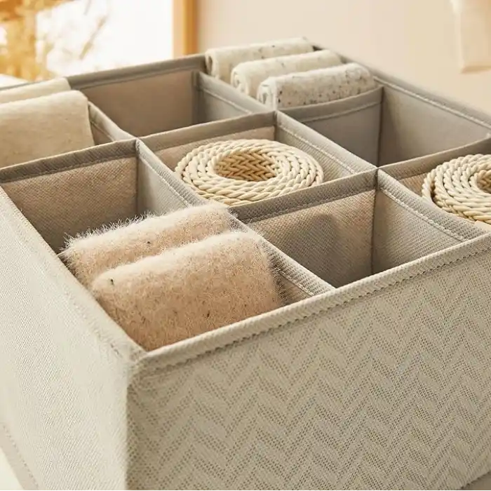 Ocean Home Textile 9 Bölmeli Petek Gri Balıksırtı Çekmece İçi Düzenleyici Kutu 28 x 28 x 13 cm
