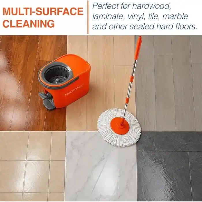Macromax Force Pedallı Otomatik Temizlik Seti, Döner Mekanizmalı 360 Başlıklı Mikrofiber Paspas