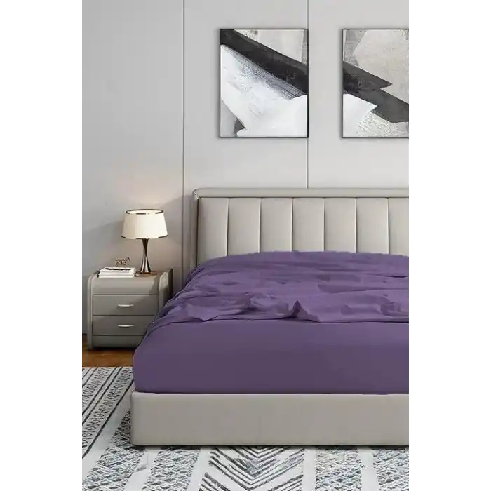 Soley 120x200 Lastikli Fitted Penye Çarşaf, Mürdüm