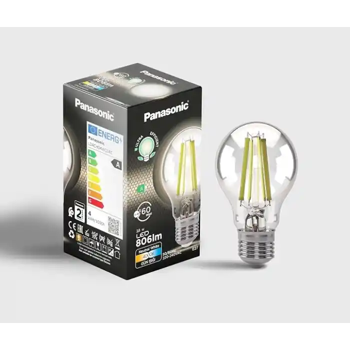Panasonic Filament Ampul E27 A Sınıfı Enerji 3.8W 806LM 4000K Clear