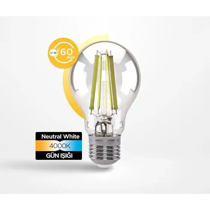 Panasonic Filament Ampul E27 A Sınıfı Enerji 3.8W 806LM 4000K Clear