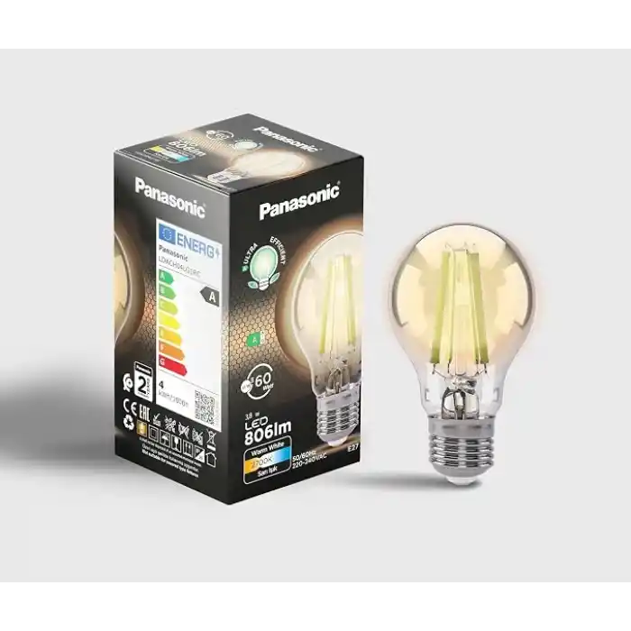 Panasonic Filament Ampul E27 A Sınıfı Enerji 3.8W 806LM 2700K Clear