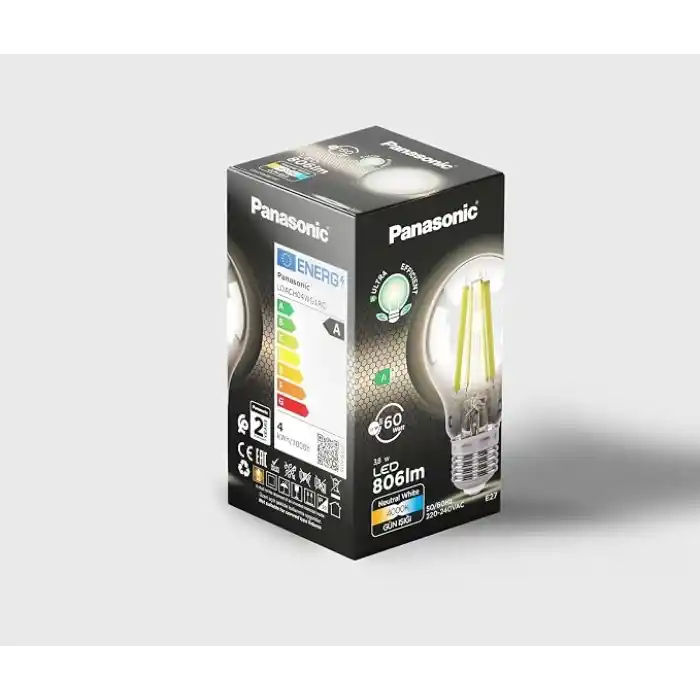 Panasonic Filament Ampul E27 A Sınıfı Enerji 3.8W 806LM 4000K Clear