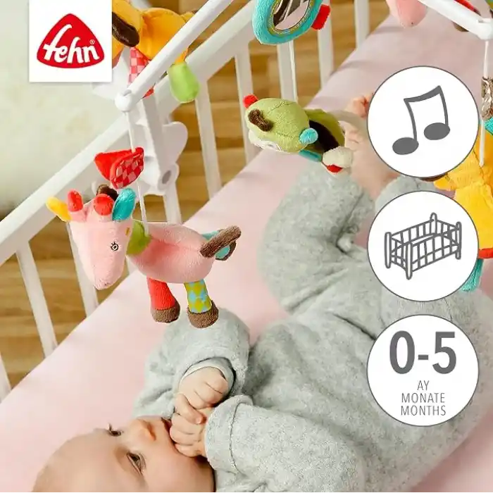 Fehn Müzik Mobil Safari - Sevimli Hayvanlı Bebek Uyku Yardımı - Bebek Mobil Müzik Kutusu Melodi - 0-5 Ay arası Bebekler için Müzik Mobil Bebek Yatağı Oyuncak