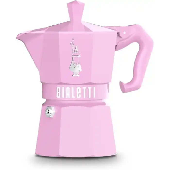 Bialetti - Moka Exclusive: 3 Cups Ocak Üstü Espresso Pişirici - 130ml - Pembe Renk - Alüminyum Gövde - Patentli Güvenlik Valfi - Tüm Ocak Türleri İçin Uygundur (İndüksiyon Hariç)