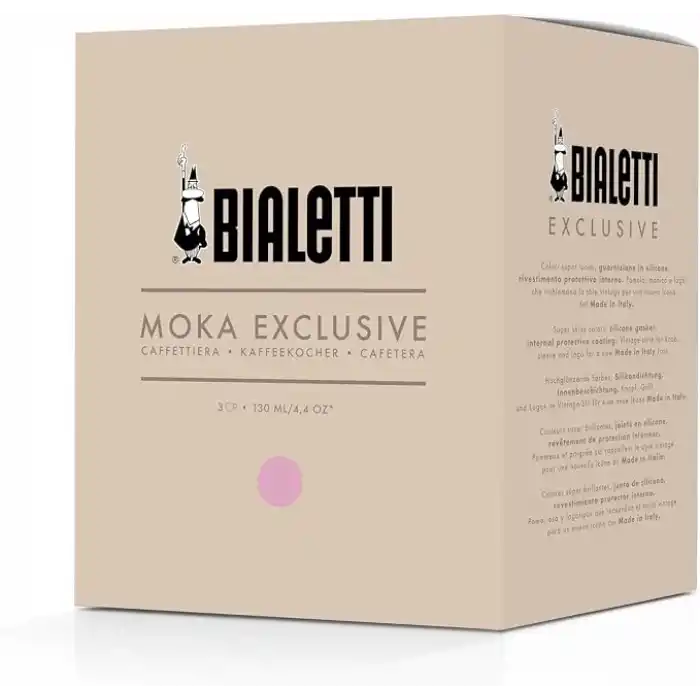 Bialetti - Moka Exclusive: 3 Cups Ocak Üstü Espresso Pişirici - 130ml - Pembe Renk - Alüminyum Gövde - Patentli Güvenlik Valfi - Tüm Ocak Türleri İçin Uygundur (İndüksiyon Hariç)