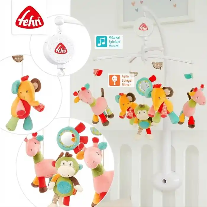 Fehn Müzik Mobil Safari - Sevimli Hayvanlı Bebek Uyku Yardımı - Bebek Mobil Müzik Kutusu Melodi - 0-5 Ay arası Bebekler için Müzik Mobil Bebek Yatağı Oyuncak