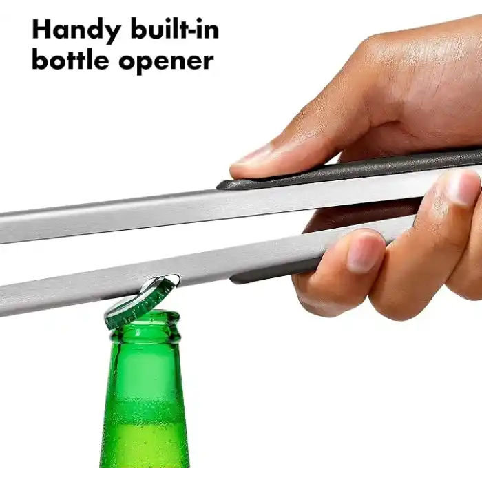 OXO Good Grips Paslanmaz Çelik Uzun Barbekü Maşası, Dahili Şişe Açacaklı 47,5 cm - Sosis, Sebze ve Daha Fazlası İçin