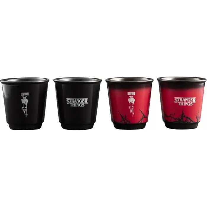 Bialetti Stranger Things 4lü Kahve Fincanı Seti, Isıya Duyarlı, Renk Değiştiren, Bulaşık Makinesinde Yıkanamaz - Her biri 80 ml, Siyah