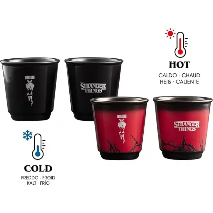 Bialetti Stranger Things 4lü Kahve Fincanı Seti, Isıya Duyarlı, Renk Değiştiren, Bulaşık Makinesinde Yıkanamaz - Her biri 80 ml, Siyah