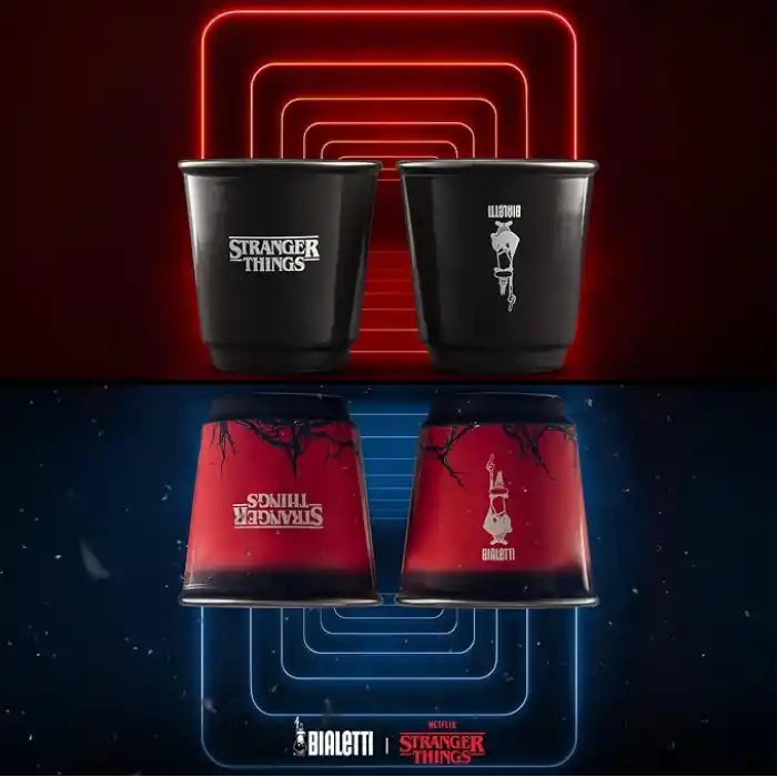 Bialetti Stranger Things 4lü Kahve Fincanı Seti, Isıya Duyarlı, Renk Değiştiren, Bulaşık Makinesinde Yıkanamaz - Her biri 80 ml, Siyah