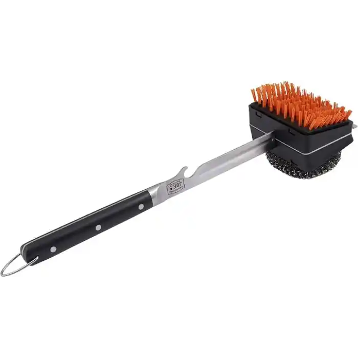 Oklahoma Joes 1517365R06 Blacksmith Combo ızgara fırçası, değiştirilebilir naylon ve çelik yün başlıklı, gümüş ve siyah