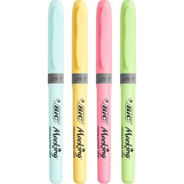 BIC Intensity Highlighter Grip Pastel Marker Fosforlu Kalem 6lı Blister, Su Bazlı Mürekkep, 6 Pastel Renk, Kauçuk Tutaçlı