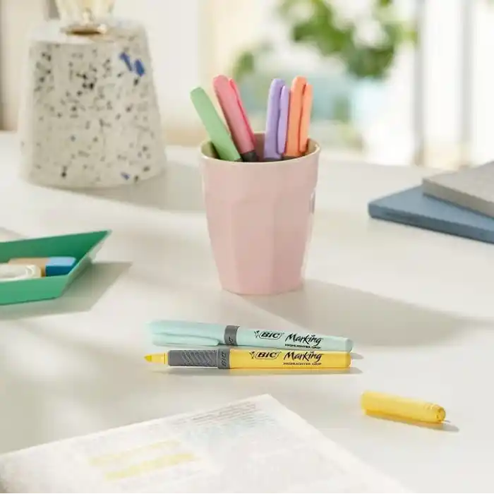 BIC Intensity Highlighter Grip Pastel Marker Fosforlu Kalem 6lı Blister, Su Bazlı Mürekkep, 6 Pastel Renk, Kauçuk Tutaçlı