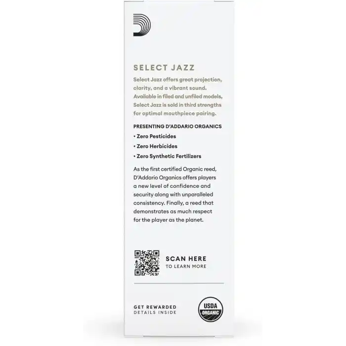 DAddario Organik Select Jazz Filed Tenor Saksafon Dili - Saksafon Boruları - İlk ve tek organik kamış boru - 3 yumuşak, 5 paket
