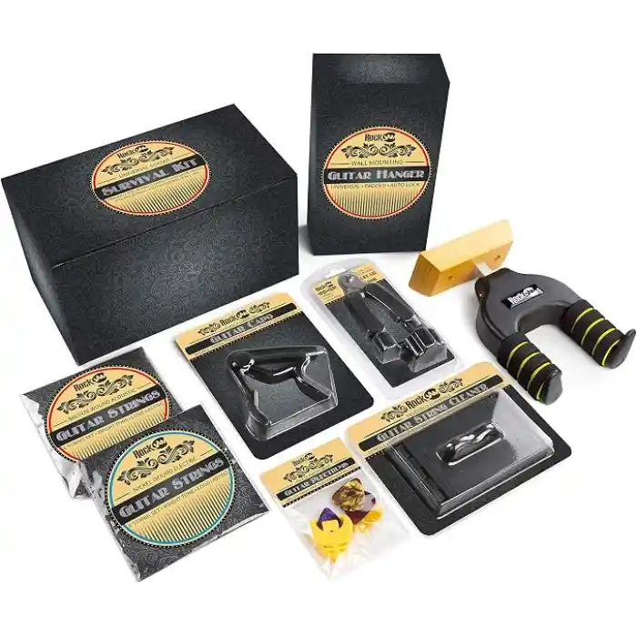 RockJam Evrensel Gitar Aksesuarları, Süper Kit Gitar Duvar Montajı, Elektrikli Gitar Telleri, Akustik Gitar Telleri, Gitar Tuner Çoklu Alet, Gitar Capo, Gitar Plektrumları ve Gitar Penası Tutucu