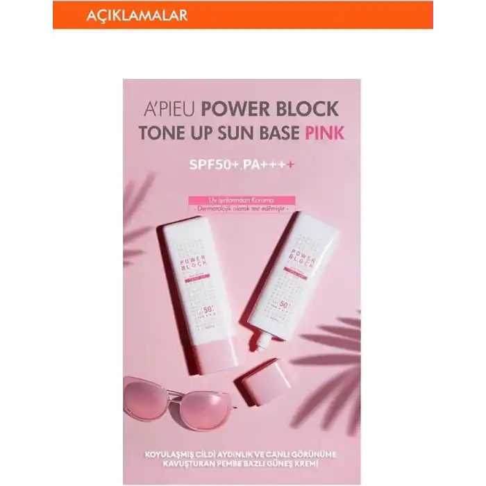 APIEU Power Block Pembe Ton Dengeleyici Güneş Kremi SPF50+ PA++++ 50ml