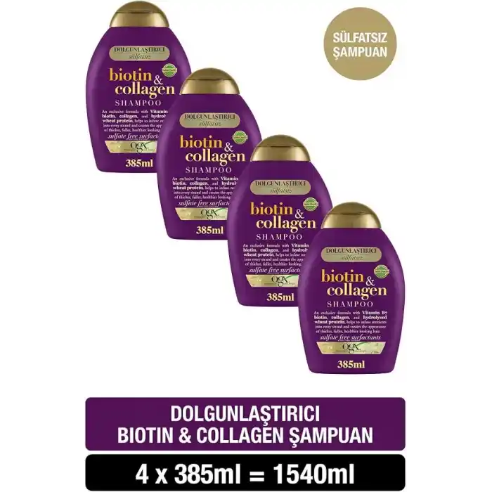 OGX Biotin & Kolajen Dolgunlaştırıcı Şampuan, 385 ml, 4lü Paket