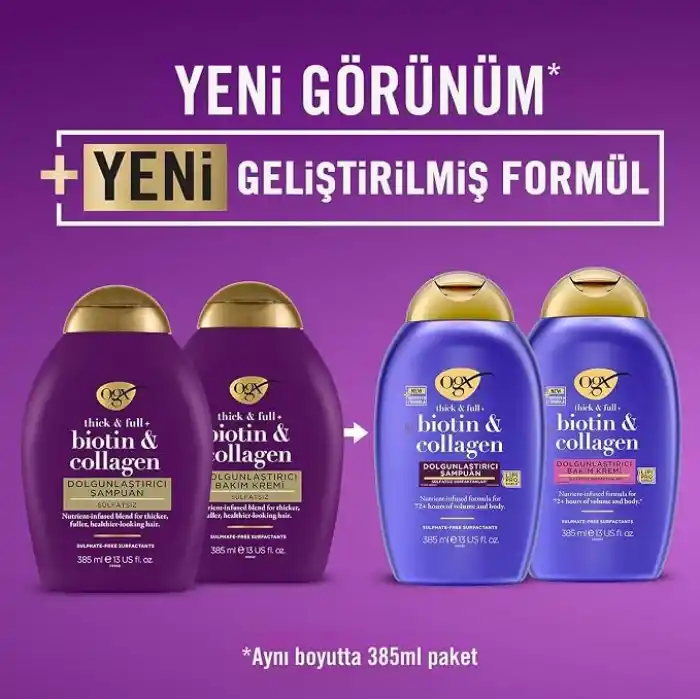 OGX Biotin & Kolajen Dolgunlaştırıcı Şampuan, 385 ml, 4lü Paket