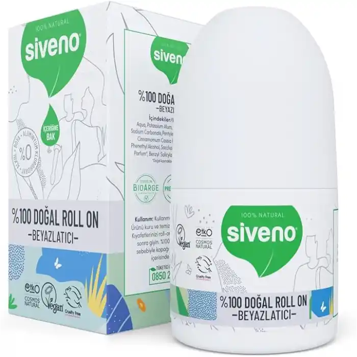 Siveno %100 Doğal Roll On Beyazlatıcı Etkili Deodorant Ter Kokusu Önleyici Bitkisel Lekesiz Vegan 50 ml