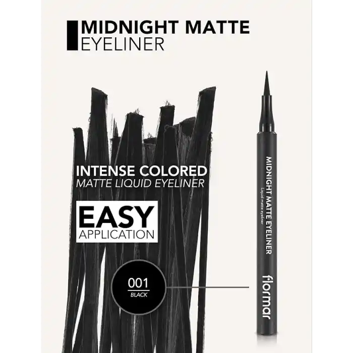 Flormar Mat Likit Kalem Eyeliner (SİYAH) - Midnight Matte Eyeliner - 001 Black - 8690604532292