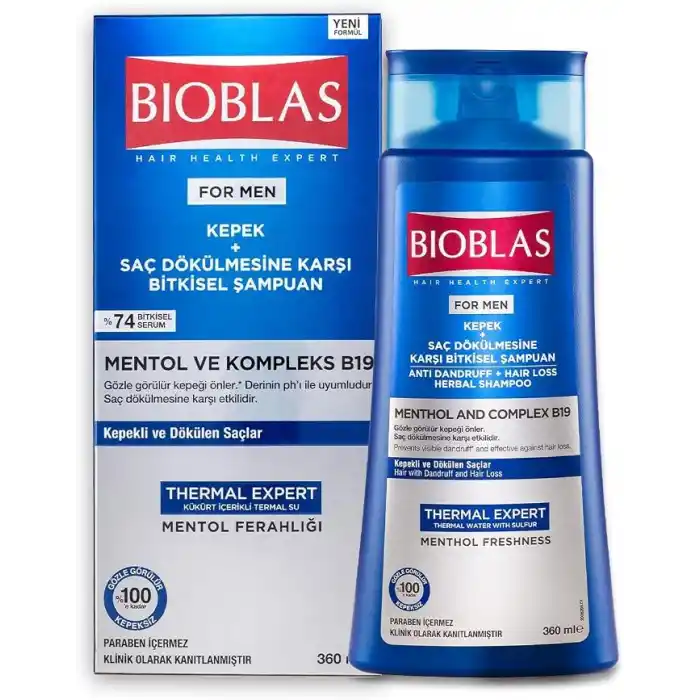 Bioblas Thermal Expert Şampuan – Kepek ve Saç Dökülmesine Karşı, Termal Su & Mentol İçerikli, Bitkisel Kompleks B19, 360 ml