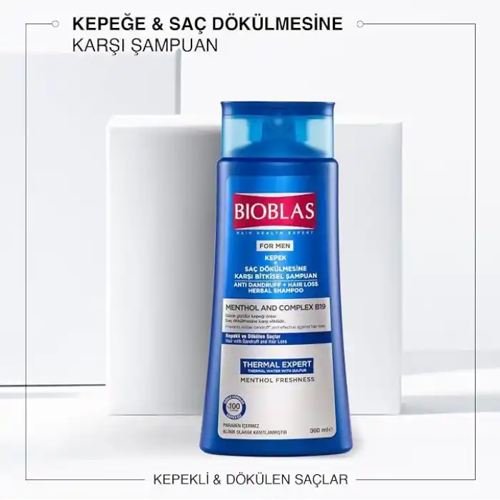 Bioblas Thermal Expert Şampuan – Kepek ve Saç Dökülmesine Karşı, Termal Su & Mentol İçerikli, Bitkisel Kompleks B19, 360 ml