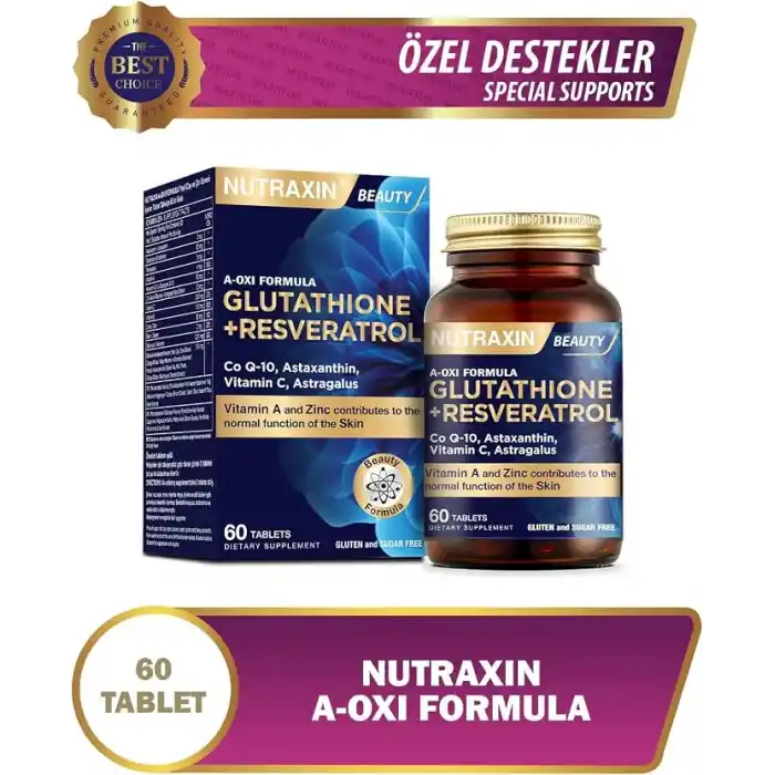 Nutraxin Plus A-Oxi Formula Glutathione + Astaxanthin 60 Tablet Takviye Edici Gıda