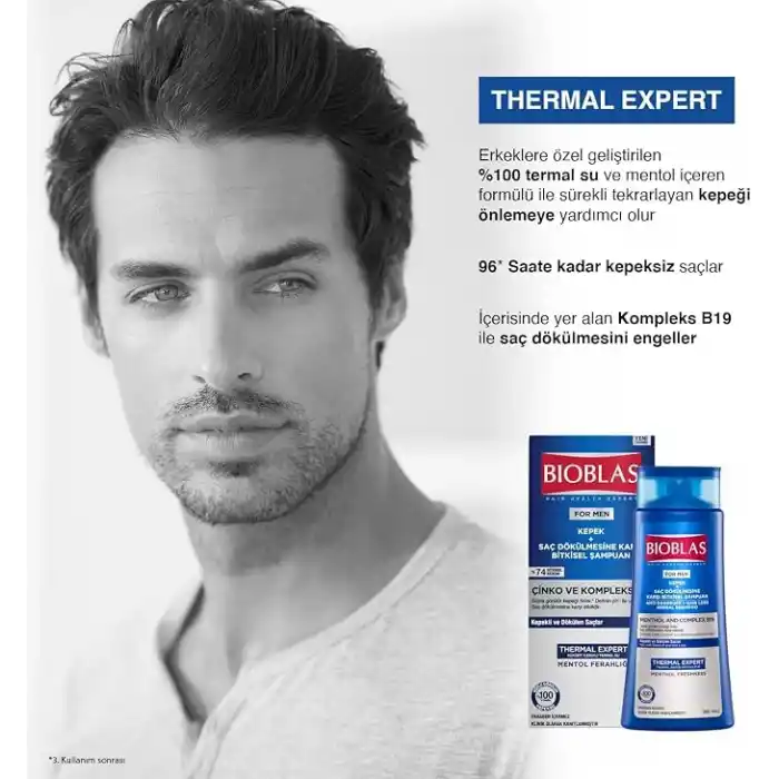 Bioblas Thermal Expert Şampuan – Kepek ve Saç Dökülmesine Karşı, Termal Su & Mentol İçerikli, Bitkisel Kompleks B19, 360 ml