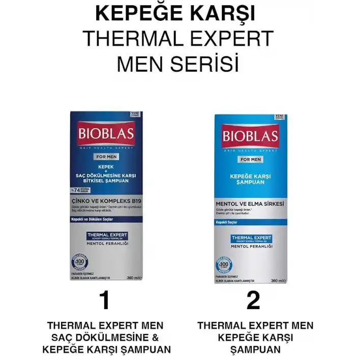 Bioblas Thermal Expert Şampuan – Kepek ve Saç Dökülmesine Karşı, Termal Su & Mentol İçerikli, Bitkisel Kompleks B19, 360 ml