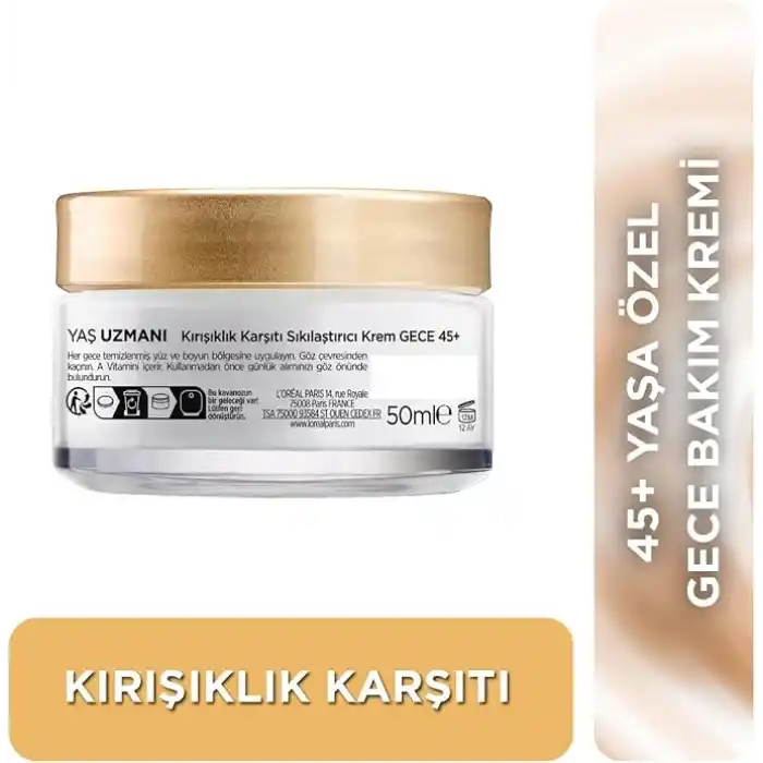 LOreal Paris Yaş Uzmanı 45+ Kırışıklık Karşıtı Sıkılaştırıcı Gece Kremi
