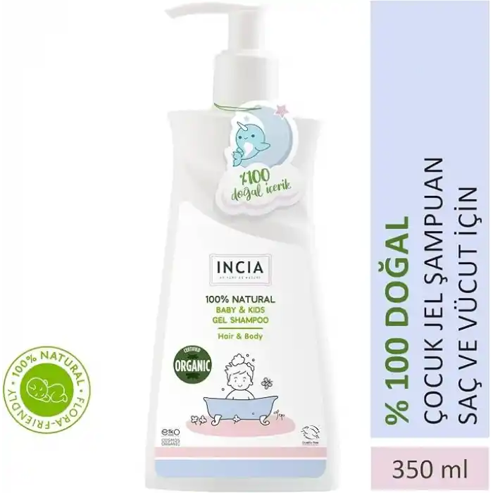 INCIA%100 Doğal Organik Sertifikalı Bebek ve Çocuk Jel Şampuanı Saç Vücut Lavanta Konak Önleyici 350 ml