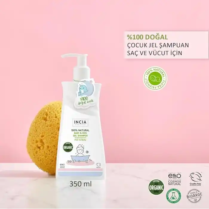 INCIA%100 Doğal Organik Sertifikalı Bebek ve Çocuk Jel Şampuanı Saç Vücut Lavanta Konak Önleyici 350 ml
