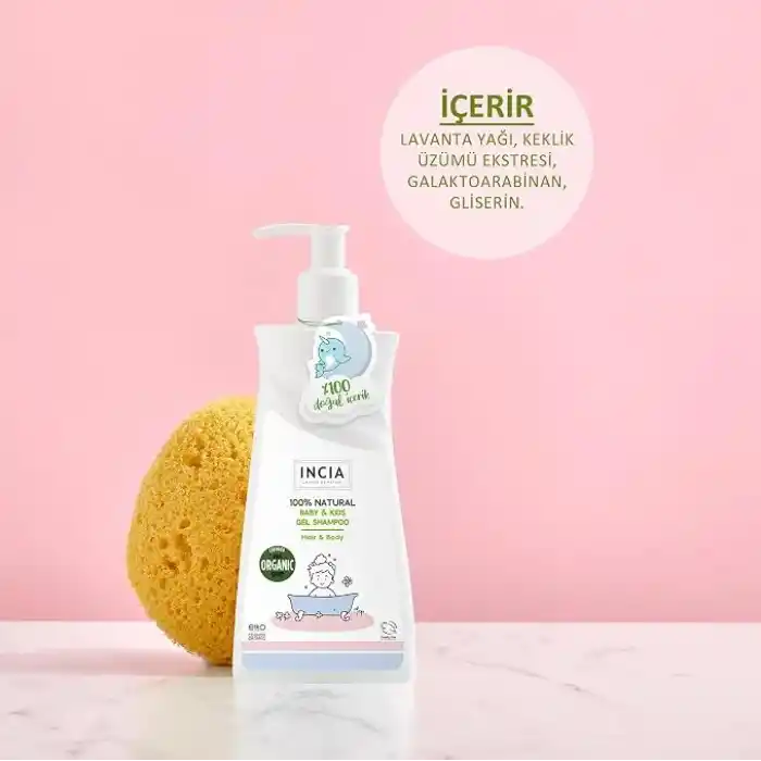 INCIA%100 Doğal Organik Sertifikalı Bebek ve Çocuk Jel Şampuanı Saç Vücut Lavanta Konak Önleyici 350 ml