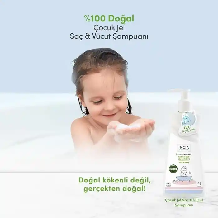 INCIA%100 Doğal Organik Sertifikalı Bebek ve Çocuk Jel Şampuanı Saç Vücut Lavanta Konak Önleyici 350 ml