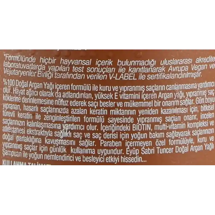Eyüp Sabri Tuncer Doğal Argan Yağlı Şampuan (600 Ml)