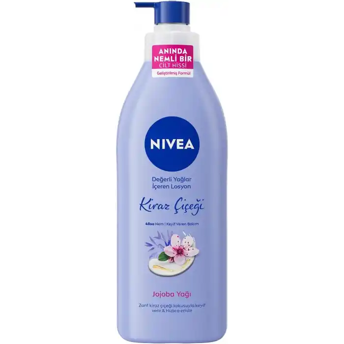 NIVEA Değerli Yağlar İçeren Vücut Losyonu Kiraz Çiçeği ve Jojoba Yağı, 400 ml,Tüm Ciltler,48 Saat Nemlendirici, Hızlı Emilir