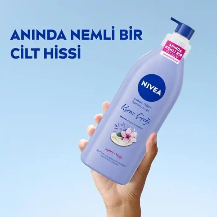 NIVEA Değerli Yağlar İçeren Vücut Losyonu Kiraz Çiçeği ve Jojoba Yağı, 400 ml,Tüm Ciltler,48 Saat Nemlendirici, Hızlı Emilir
