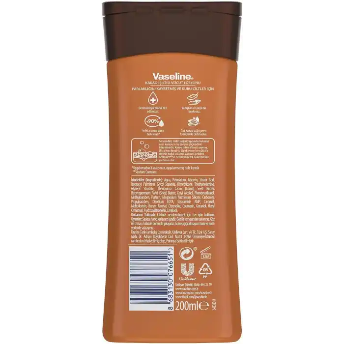 Vaseline Vücut Losyonu Kakao Işıltısı Parlaklığını Kaybetmiş ve Kuru Ciltler İçin 200 ml