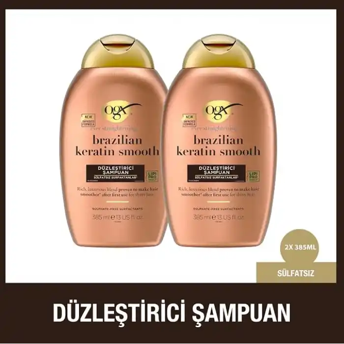 OGX Brazilian Keratin Smooth Şampuan, 385 ml, 2li Paket