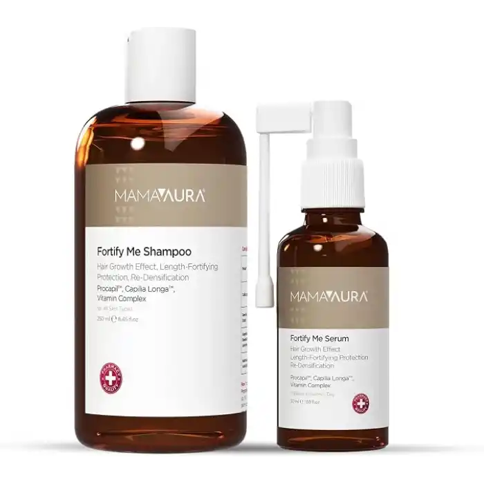 Mamaaura Fortify Me Set, Saç Dökülme Görünümünü Azaltmaya Yardımcı, Procapil ve Capilia Longa İçeren Saç Kökü Destekleyici Şampuan & Serum Seti