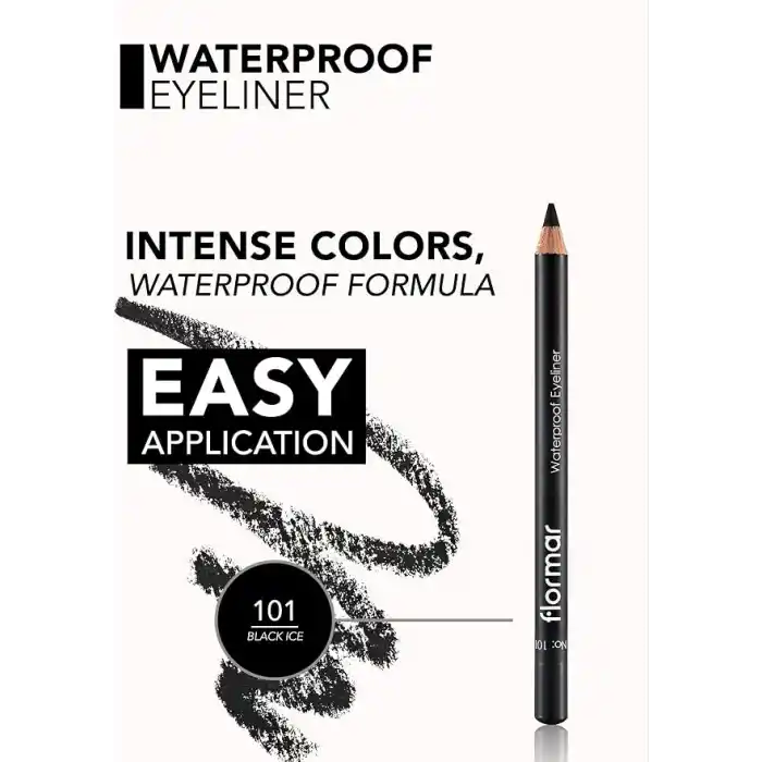 Flormar Mat Bitişli Suya Dayanıklı Göz Kalemi (SİYAH) - Waterproof Eyeliner - 101 Black Ice - 8690604109012