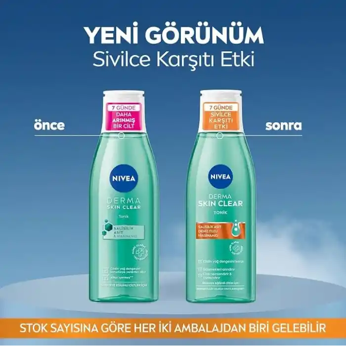 NIVEA Derma Skin Clear Sivilce Karşıtı Tonik 200ml,Gözenek Arındırıcı,Cildin Yağ Dengesini Korur,Nemlendirir,Salisilik Asit (BHA) Deniz Tuzu, Niasinamid,Sivilceye Eğilimli Ciltler