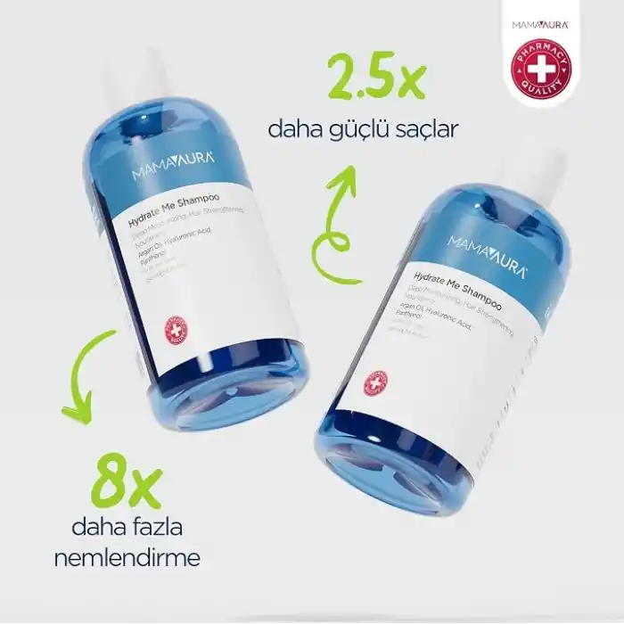Mamaaura Hydrate Me Shampoo, Kuru ve Hassas Saç Derisi için Nemlendirici ve Pullanma Görünümünü Azaltmaya Yardımcı Şampuan, 250 ml