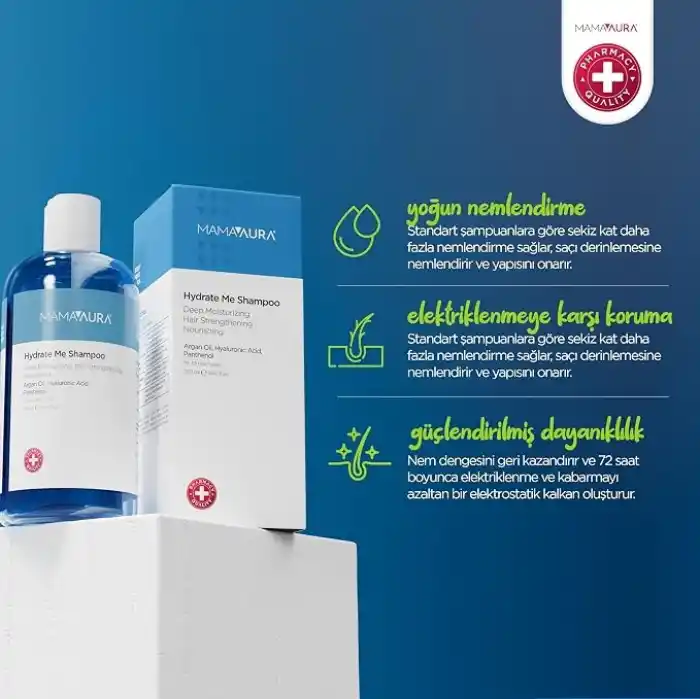 Mamaaura Hydrate Me Shampoo, Kuru ve Hassas Saç Derisi için Nemlendirici ve Pullanma Görünümünü Azaltmaya Yardımcı Şampuan, 250 ml