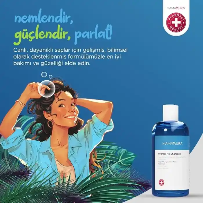 Mamaaura Hydrate Me Shampoo, Kuru ve Hassas Saç Derisi için Nemlendirici ve Pullanma Görünümünü Azaltmaya Yardımcı Şampuan, 250 ml